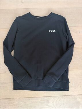 BOSS Boys Black Logo Crewneck Sweater